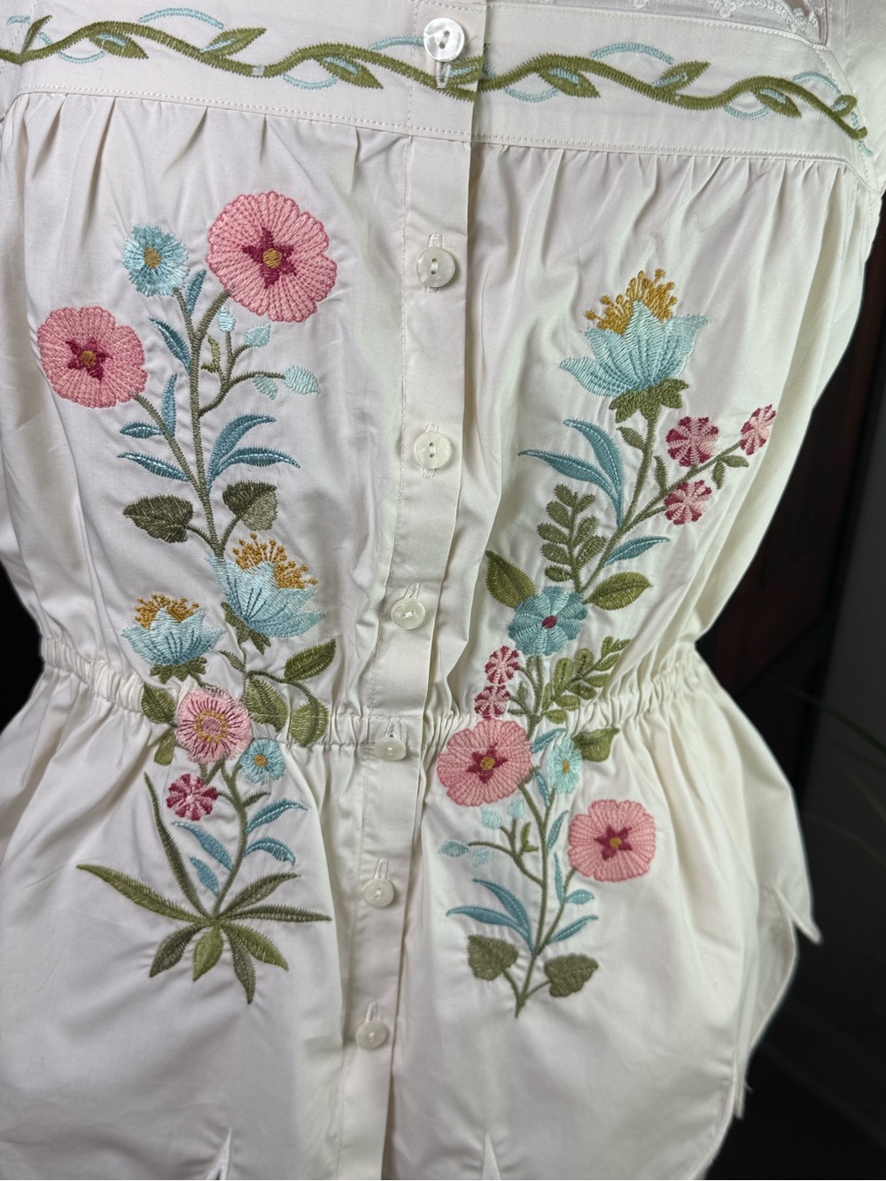 Spartina 449 Women’s Floral Embroidered Peplum Ivory Tank Button Front Blouse XL - Picture 5 of 12